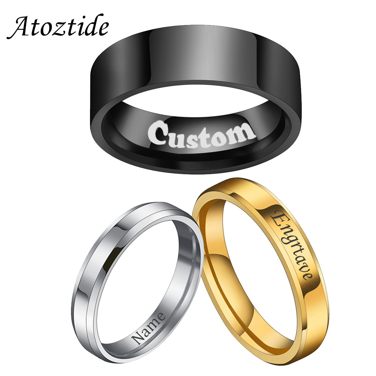 Initial Ring Custom - Atoztide 4/6/8mm spersonalizowane wygraweruj nazwę pierścionki