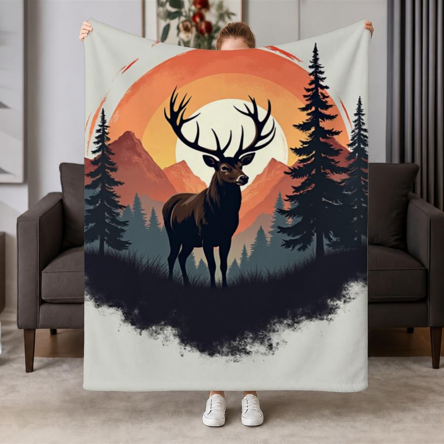 Family Tree Print - Koc flanelowy w stylu vintage z