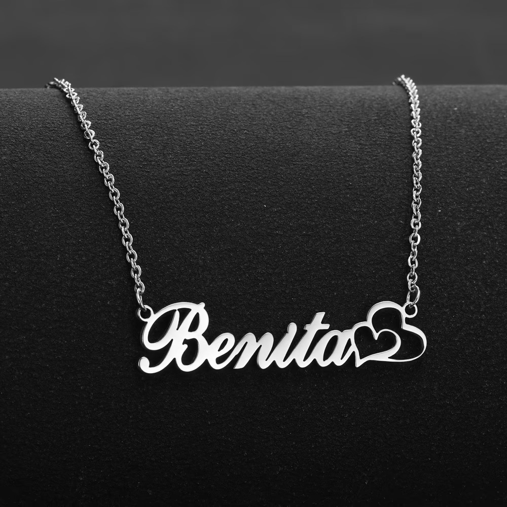 Name Necklace Custom - Spersonalizowany naszyjnik z podwójnym sercem i