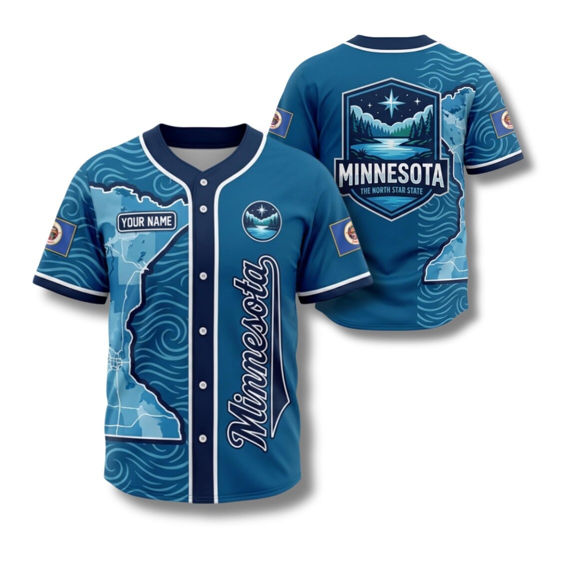 Custom Star Map - Koszulka baseballowa Minnesota z mapą stanu